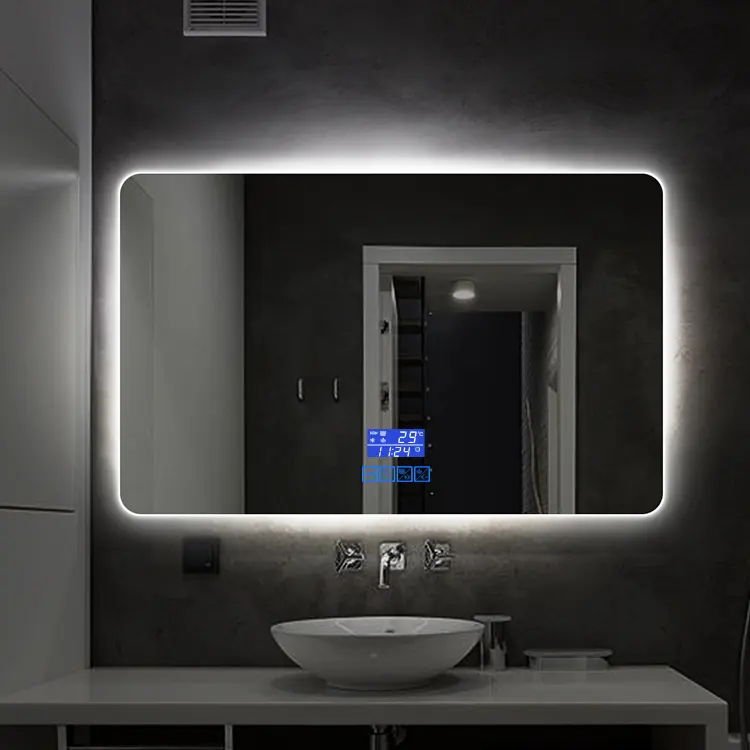 Katı Çerçeveli Dikdörtgen LED banyo Dekoratif Ayna